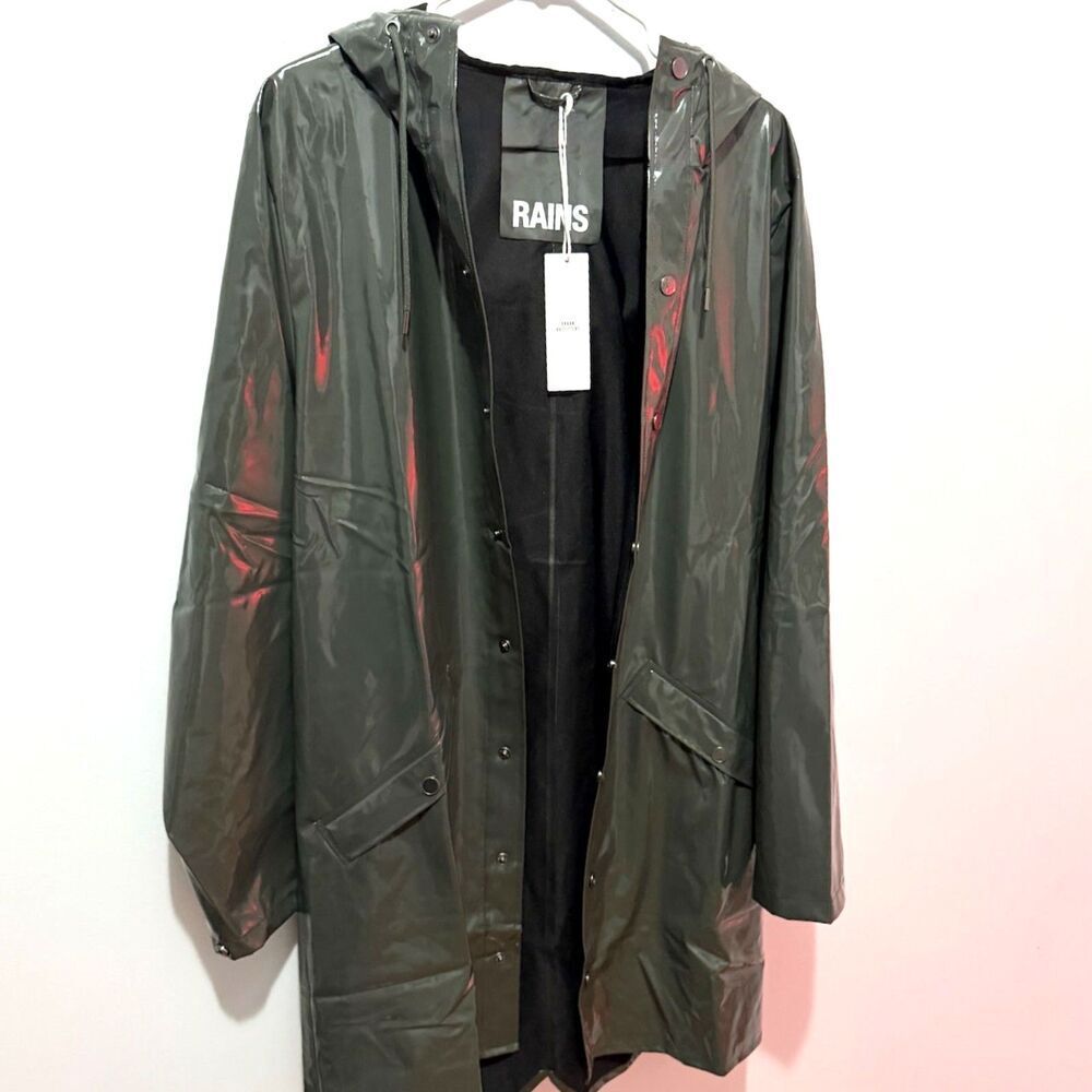 RAINS W3 Waterproof Long Jacket | Dark Green/Swamp | Small | NWT